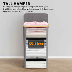 SpaceAid Laundry Hamper with Lid, 110L Large Tall Clothes Basket Bin with Bamboo Handles, Collapsible Laundry Hamper for Bedroom, Bathroom, Dorm, Laundry Room - Black