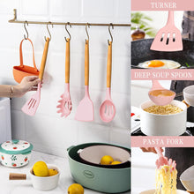 Load image into Gallery viewer, Umite Chef Kitchen Cooking Utensils Set, 33 pcs Non-Stick Silicone Cooking Kitchen Utensils Spatula Set with Holder, Wooden Handle Silicone Kitchen Gadgets Utensil Set (Khaki)