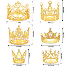 Load image into Gallery viewer, Gold Crown Cake Topper, 6 Pieces Happy Birthday Cake Toppers, Princess Crown Cake Decorations, Mini Crowns for Flower Arrangements, Birthday, Wedding, Party Decor (Gold-Ⅰ, 6)
