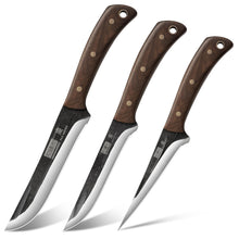 Load image into Gallery viewer, Butcher Knife Set, Hand Forged Butcher Chef Knife Set with Roll Bag, Sharp Meat Cleaver Knife &amp; Bone Chopper Knives &amp; Fillet Knives for Home &amp; Camping &amp; BBQ Gift for Men