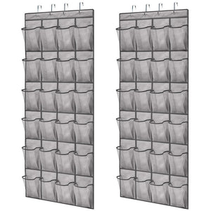 Over the Door Shoe Organizer, 24 Large Breathable Mesh Pockets, Space Saving Hanging Storage Holder, Closet Rack Hanger Holds Up to 40 lbs, Hangs on Closets for Shoes, Accessories, Black