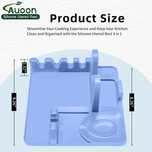 AUOON Clip On Pot Strainer and Pasta strainer and Silicone Utensil Rest,Pot lid holder with Drip Pad for Multiple Utensils,Dishwasher Safe,Heat ResistanSpoon,Rest for Stove Top,Kitchen Utensil Holder