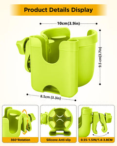 Universal Stroller Cup Holder with Mobile Phone Case, 2-in-1 Strollers Storage Rack, 360 Degrees Rotation Drink Holder for Bike, Pushchair, Wheelchair, Walker,Bicycle, Fits Most Cups
