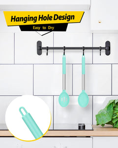Pack of 2 Large Silicone Cooking Spoons,Non Stick Solid Basting Spoon,Heat-Resistant Kitchen Utensils for Mixing,Serving,Draining,Stirring (BLACK)