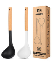 Load image into Gallery viewer, Pack of 2 Soup Ladle, Silicone Ladle Spoon with Wooden Handle, Large Non Stick High Heat Resistant Kitchen Utensils for Cooking, Stirring, Serving Soups(GRAY-BLUE)