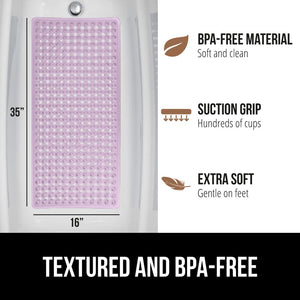 Bath Tub Shower Mat, Machine Washable Bathtub Floor Liner Mats, Suction Cups and Drain Holes to Keep Tubs Clean, Soft on Feet, Bathroom Essentials, 35x16 Inch, Clear