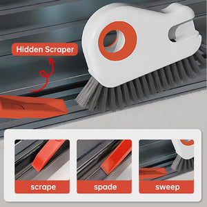 2 in 1 Groove Cleaning Brush Window Track Cleaning Tools, 2024 New Hard Bristle Crevice Cleaning Brush with Hidden Scraper, Shutter Door Window Track Kitchen Cleaning Brushes Kit (1, Orange)