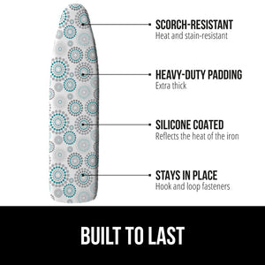 Ironing Board Cover and Pad, Silicone Coating, Thick Scorch Resistant Padding, Heavy Duty Iron Covers Standard Boards, Hook and Loop Fastener Strap, Silver, 15x54