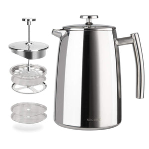 Secura French Press Coffee Maker, 50-Ounce, 304 Stainless Steel Insulated Coffee Press with Extra Screen
