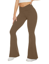 Load image into Gallery viewer, TNNZEET Black Flare Leggings for Women, Crossover Yoga Pants with Pockets Bootcut Flared Leggings