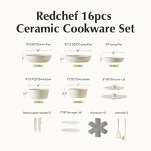 Load image into Gallery viewer, Redchef Ceramic Pots and Pans Set, Nonstick Kitchen Cookware Set with Detachable Handle, Non Toxic Cookware Set 16pcs, PFAS PFOA &amp; PTFE Free, RV Ceramic Cookware for Camping, Dishwasher/Oven Safe