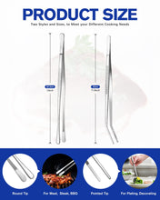 Load image into Gallery viewer, 2 Pcs Kitchen Fine Tweezer Tongs, 12&#39;&#39; Stainless Steel Food Tweezers Set, Professional Black Kitchen Long Tweezer for Cooking, Repairing, Sea food and BBQ(SILVER)