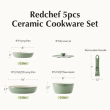 Load image into Gallery viewer, Redchef Ceramic Pots and Pans Set Non Stick, Nonstick Kitchen Cookware Sets, Non Toxic Pots and Pans Set Non Stick, PFAS PFOA &amp; PTFE Free, Detachable Handle Pots and Pans 5 Piece, RV Cookware