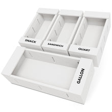 Load image into Gallery viewer, SpaceAid Bag Storage Organizer for Kitchen Drawer, Bamboo Organizer, Compatible with Gallon, Quart, Sandwich and Snack Variety Size Bag (4 Pack)