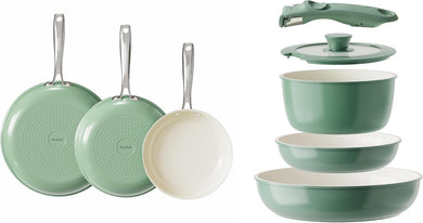 Redchef Ceramic Pots and Pans Set Non Stick, Nonstick Kitchen Cookware Sets, Non Toxic Pots and Pans Set Non Stick, PFAS PFOA & PTFE Free, Nonstick Frying Pans Set, Ceramic Pan Skillet, RV Cookware