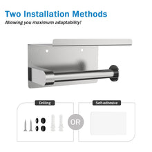 Load image into Gallery viewer, Adhesive Toilet Paper Holder with Phone Shelf, Wall Mounted Or Adhesive, Rustproof Toilet Paper Roll Holder- Silver