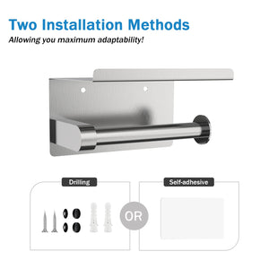 Adhesive Toilet Paper Holder with Phone Shelf, Wall Mounted Or Adhesive, Rustproof Toilet Paper Roll Holder- Silver