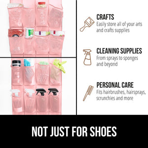 Over the Door Shoe Organizer, 24 Large Breathable Mesh Pockets, Space Saving Hanging Storage Holder, Closet Rack Hanger Holds Up to 40 lbs, Hangs on Closets for Shoes, Accessories, Black