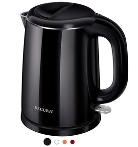Secura Stainless Steel Double Wall Electric Kettle Water Heater for Tea Coffee w/Auto Shut-Off and Boil-Dry Protection, 1.0L (Orange) SWK-1001DO/HB-K012