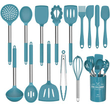 Load image into Gallery viewer, Silicone Cooking Utensil Set, Umite Chef 15pcs Silicone Cooking Kitchen Utensils Set, Non-stick - Best Kitchen Cookware with Stainless Steel Handle - Black