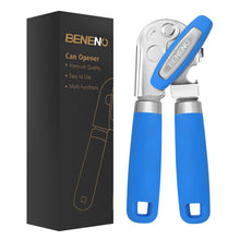 Load image into Gallery viewer, Beneno Can Opener Manual with Magnet, Hand Held Heavy Duty Can Opener with Durable Sharp Blade Smooth Edge, Big Effort-Saving Knob, Soft Grip Rubber Handle, Multifunctional Bottle Opener, Green