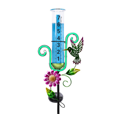 WONDER GARDEN Rain Gauge Outdoor,Hummingbird with Led Neon Lights Decorative Rain Gauge,Freeze Proof Solar Rain Gauges Outdoors Best Rated for Yard,Garden,Lawn Decor