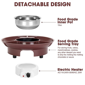 10oz MINI Electric Chocolate Melting Pot, Melting Fondue Set with 6PCS Forks, Cute Chocolate Fondue Fountain, Warmer Machine for Milk Chocolate, Cheese, Butter, Candy (Black)