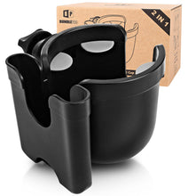Load image into Gallery viewer, Universal Stroller Cup Holder with Mobile Phone Case, 2-in-1 Strollers Storage Rack, 360 Degrees Rotation Drink Holder for Bike, Pushchair, Wheelchair, Walker,Bicycle, Fits Most Cups