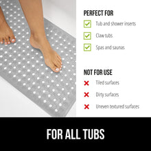 Load image into Gallery viewer, Bath Tub Shower Mat, Machine Washable Bathtub Floor Liner Mats, Suction Cups and Drain Holes to Keep Tubs Clean, Soft on Feet, Bathroom Essentials, 35x16 Inch, Clear