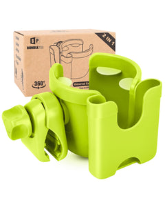 Universal Stroller Cup Holder with Mobile Phone Case, 2-in-1 Strollers Storage Rack, 360 Degrees Rotation Drink Holder for Bike, Pushchair, Wheelchair, Walker,Bicycle, Fits Most Cups