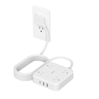 Surge Protector Flat Extension Cord 5Ft, TESSAN Flat Plug Power Strip with 4 Outlets 3 USB Ports (1 USB C), 900 Joules Protection, Multiple Wall Outlet Extender Suitable for Home Office Dorm, Grey