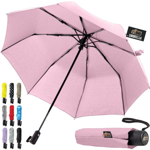 Windproof Compact Stick Umbrella for Rain, Travel One-Click Automatic Open and Close, Lightweight, Portable, Strong Reinforced Fiberglass Ribs, Easily Collapsible, Black