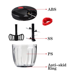 Manual Food Chopper Vegetable Cutter, Hand String Vegetable Chopper Onions Cutter for Vegetable Fruits Nuts BPA Free Food Safe Material, 550ml Gray