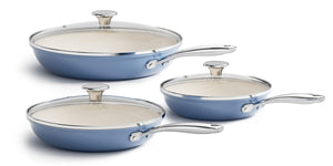 Redchef Nonstick Cookware Sets, Frying Pan Set with Tempered Glass Lids, Ceramic Cookware Set, Stay-Cool Handles, Dishwasher & Oven Safe, Compatible with All Cooktops, Beige (8+9.5+11 Inch)