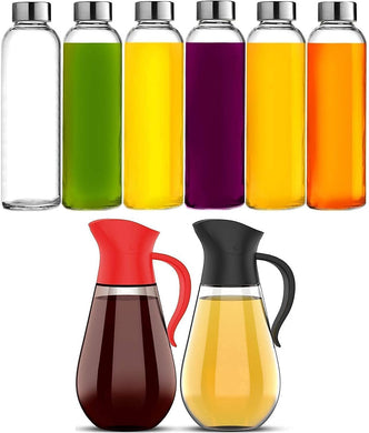 Brieftons Glass Water Bottles (Pack of 6) and Oil & Vinegar Dispensers (Pack of 2)