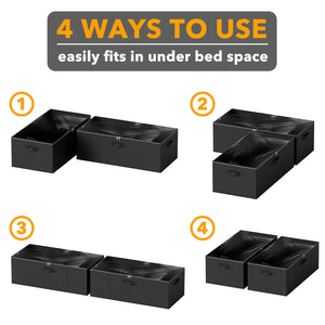 SpaceAid 2 Pack 10" High Under Bed Storage Containers, Large Underbed Storage Organizer Bins with Lids for Bedroom, Dorm, Clothes, Closet Organization, Bed Sheets and Blankets (Gray)