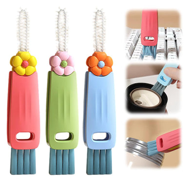 3-in-1 Cup Lid Cleaning Brush Set, 3 Pack Mini Multi-Functional Crevice Cleaning Brushes, Soft & Hard Bristle Brush Heads, Hook-Style Remover, Suitable for Cups, Bottles, Kettles & More