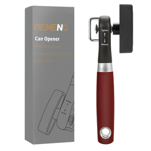 Beneno Can Opener, Manual Side Safe Cut Can Opener Smooth Edge with Durable Sharp Blade, Effort-Saving Knob & Comfortable Non-slip Handle, Brown