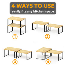 Load image into Gallery viewer, SpaceAid Cabinet Shelf Organizers 2 Pack, Kitchen Counter Rack Shelves Riser, Stackable Expandable Spice Rack, Pantry Cupboard Storage Organization (Black and Natural, Short)