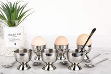 Load image into Gallery viewer, Stainless Steel Egg Cups Set for Hard Soft Boiled Eggs with 6 Egg Cup Holders 6 Egg Spoons