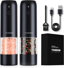 Load image into Gallery viewer, Upgraded Larger Capacity: Electric Salt and Pepper Grinder Set Rechargeable with LED lights - Stainless Steel Automatic Pepper and Salt Grinder Refillable with 6 Adjustable Coarseness