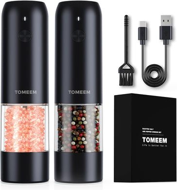 Upgraded Larger Capacity: Electric Salt and Pepper Grinder Set Rechargeable with LED lights - Stainless Steel Automatic Pepper and Salt Grinder Refillable with 6 Adjustable Coarseness