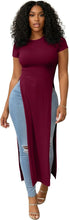 Load image into Gallery viewer, OPOIPIN Women's Side Split Casual Long Shirt | Crew Neck Short Sleeve Slit Hem Slim Fitted Dressy Tunic Tee Top