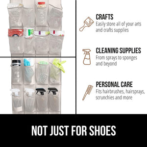 Over the Door Shoe Organizer, 24 Large Breathable Mesh Pockets, Space Saving Hanging Storage Holder, Closet Rack Hanger Holds Up to 40 lbs, Hangs on Closets for Shoes, Accessories, Black
