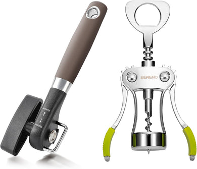 Premium Wing Corkscrew Wine Opener with Multifunctional Bottle Openers Smooth Edge Side Can Opener Manual with Durable Sharp Blade
