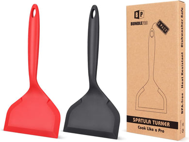 Pack of 2 Wide Silicone Spatula,Nonstick Pancake Shovel with Short Handle, Fried Flexible Turner, BPA Free Kitchen Cookwares for Egg, Cookie, Omelette, Fish, Burgers