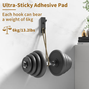 Self-Adhesive Wall Hooks - 4 Pack, Black Metal Coat & Towel Hooks for Hanging: Hold 13 LB, Ideal for Bathrooms, Shower, Kitchen & Doors