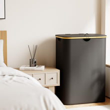 Load image into Gallery viewer, SpaceAid Laundry Hamper with Lid, 110L Large Tall Clothes Basket Bin with Bamboo Handles, Collapsible Laundry Hamper for Bedroom, Bathroom, Dorm, Laundry Room - Black