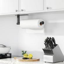 Load image into Gallery viewer, Paper Towel Holder Under Cabinet - Stainless Steel Paper Towel Holder Wall Mount, Self-Adhesive or Drilling, Matte Black Towel Rack for Kitchen Organization and Storage, Kitchen Paper Roll Holder