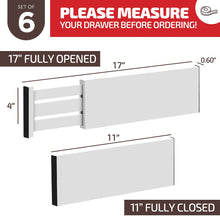 Load image into Gallery viewer, 6 Pack Drawer Dividers 6 Inch High, 11”-17&quot; Adjustable Bamboo Organizers Large Expandable Drawer Separators for Cloths, Dresser, Bedroom, Bathroom, Baby Drawer, Office &amp; Kitchen Utensils (Natural)
